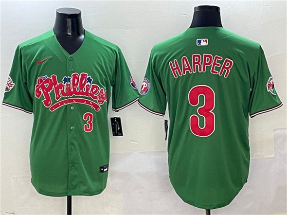 Men's PHI #3 Bryce Harper Green Phanatic Limited Stitched Jersey