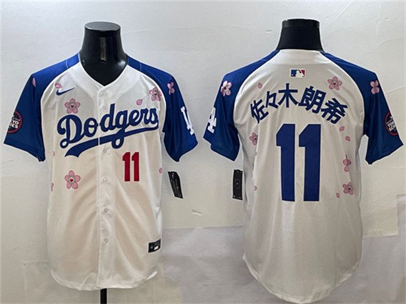Men's Los Angeles Dodgers #11 &auml;&frac12;�&atilde;��&aelig;�&uml;&aelig;��&aring;&cedil;� White/Royal 2025 Tokyo Series Limited Stitched Jersey
