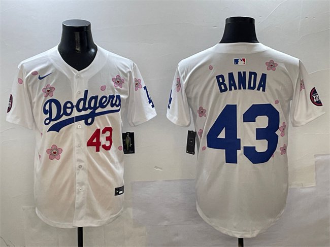 Men's Los Angeles Dodgers #43 Anthony Banda White 2025 Tokyo Series Limited Stitched Jersey
