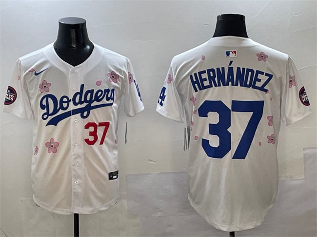Men's Dodgers  #37 Teoscar Hern&Atilde;&iexcl;ndez White 2025 Tokyo Series Limited Stitched Baseball Jersey