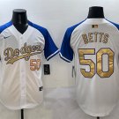 Men's Los Angeles Dodgers #50 Mookie Betts White/Royal/Gold 2024 World Series Champions Jersey