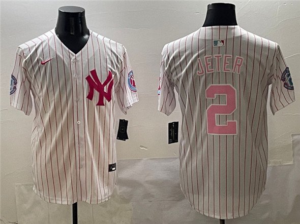 Men's New York Yankees #2 Derek Jeter Pink With Patch Limited Stitched Player Jersey