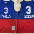 Men's 76ers #3 Allen Iverson Mitchell & Ness Split Jersey Blue-Red