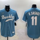 Men's Los Angeles Dodgers #11 Roki Sasaki Blue Throwback Stitched Baseball Jersey