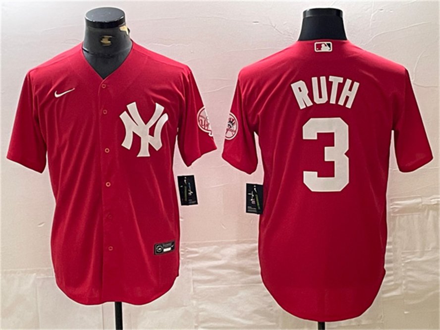 Men's NYY #3 Babe Ruth Red Cool Base Stitched Player Jersey