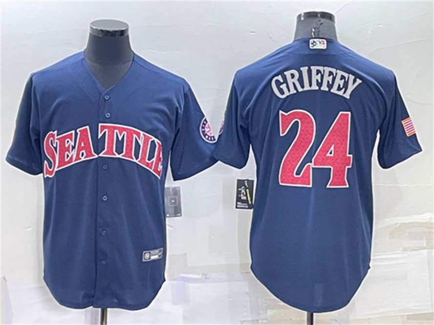 Men's SEA #24 Ken Griffey Navy Cool Base Stitched Jersey