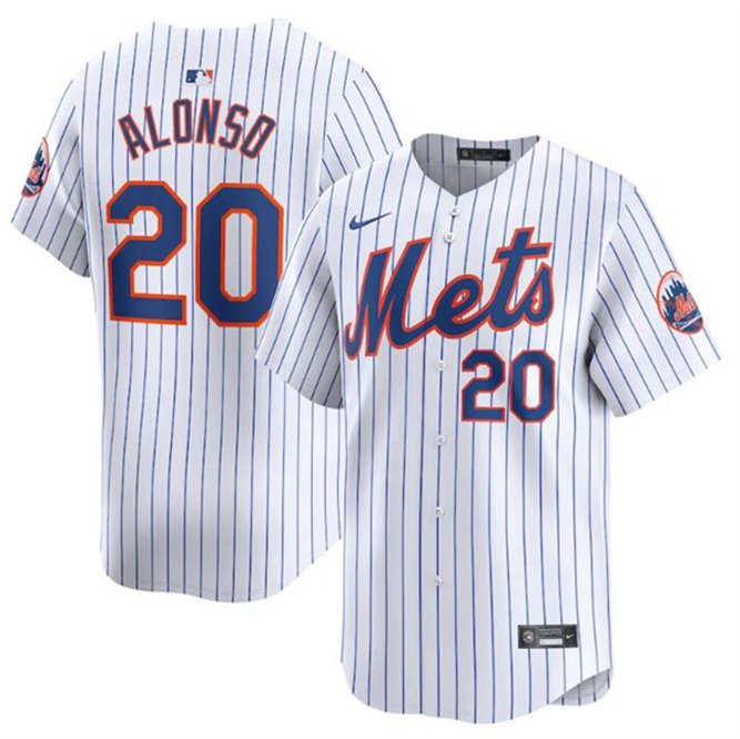 Men's NYM#20 Pete Alonso Road  white home Jersey  pinstripe