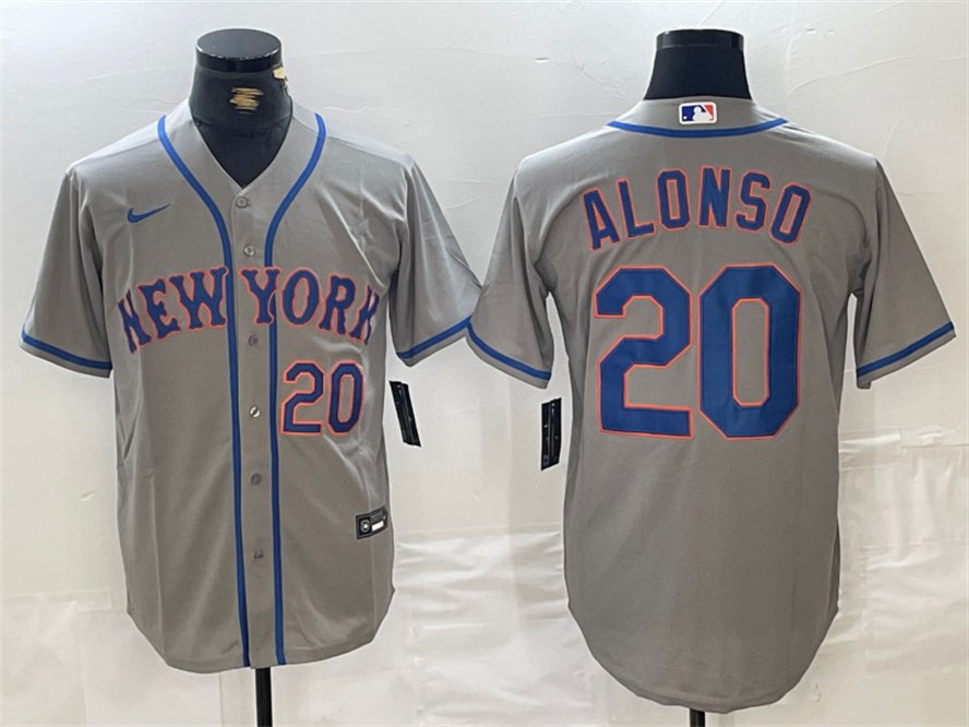 Men's NYM#20 Pete Alonso Grey Stitched Player Jersey