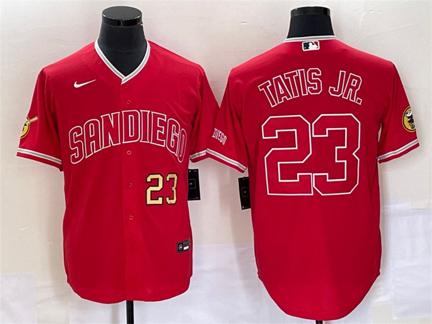 Men's SDP #23 Fernando Tatis Jr. Number Red NEW 2023 Cool Base Jersey