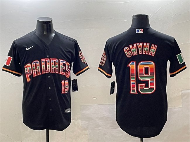 Men's SDP #19 Tony Gwynn Black Mexico Cool Base Stitched Player Jersey