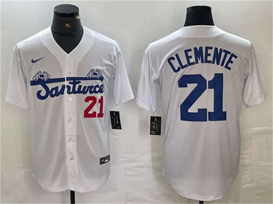 Men's Santurce Crabbers #21 Roberto Clemente White Cool Base Stitched Player Jersey