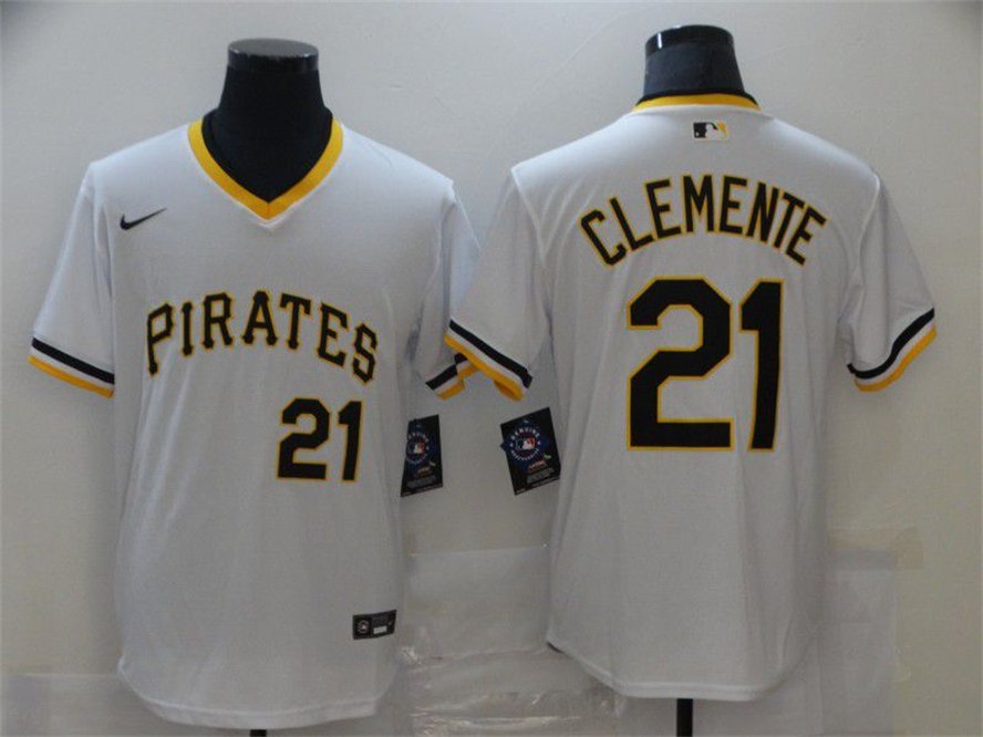 Men's PIT #21 Roberto Clemente White Cooperstown Throwback Jersey