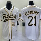 Men's PIT #21 Roberto Clemente Number White Cool Base Jersey
