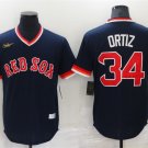 Men's Red Sox #34 David Ortiz Navy Blue Cooperstown Collection Throwback Jersey