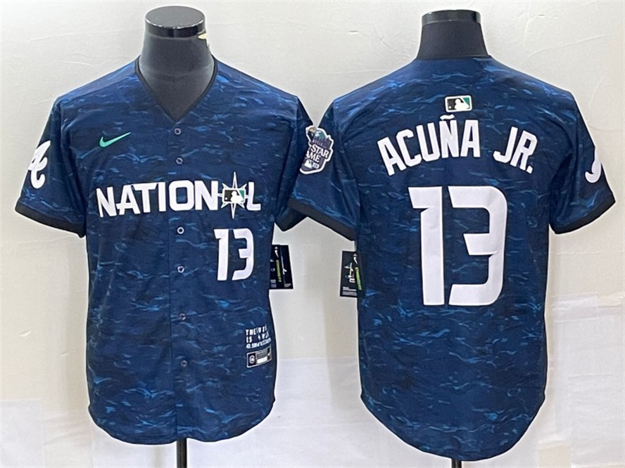 Men's Braves #13 Ronald Acuna Jr. Number Royal 2023 All Star Stitched Jersey