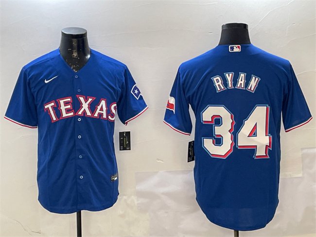 Men's TEX #34 Nolan Ryan Royal Cool Base Stitched Player Jersey