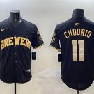 Men's Milwaukee Brewers #11 Jackson Chourio Black Gold With Home Patch Jersey