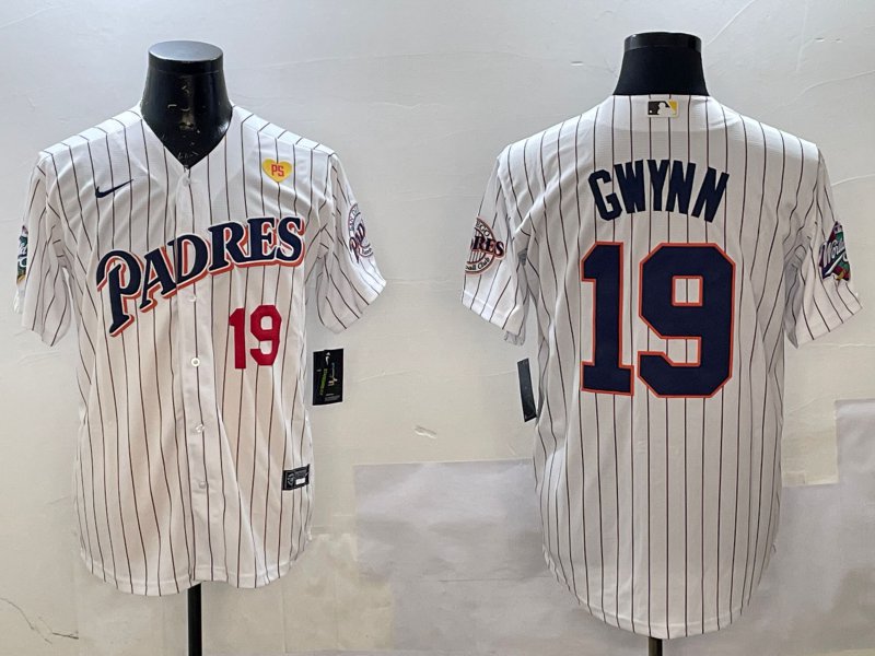 SDP #19 Tony Gwynn White Team Logo Stitched Cool Base Jersey