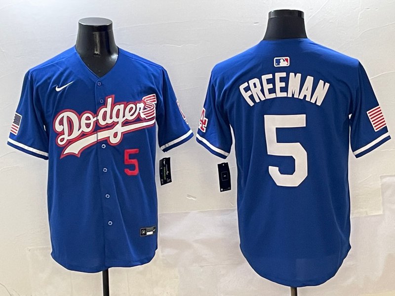 Los Angeles Dodgers #5 Freddie Freeman Blue Flag Limited Stitched Baseball Jersey