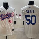 Men's Los Angeles Dodgers #50 Mookie Betts White With American Flag Patch Limited Jersey