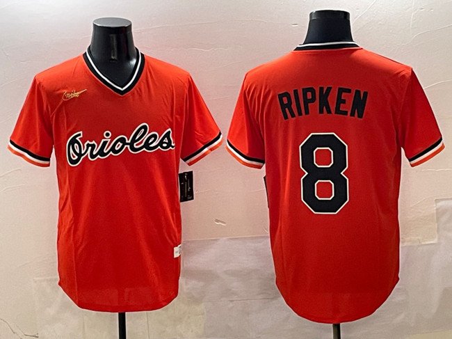 Men's Baltimore Orioles #8 Cal Ripken Jr. Orange Throwback Stitched Player Jersey
