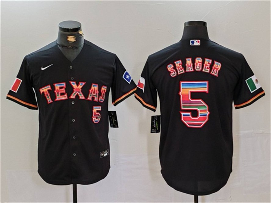 Men's TEX #5 Corey Seager Black Mexico Cool Base Stitched Player Jersey
