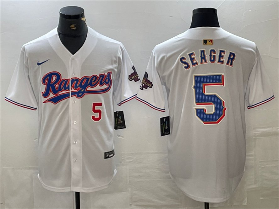 Any Size Texas Rangers #5 Corey Seager Number White 2023 World Series Jersey