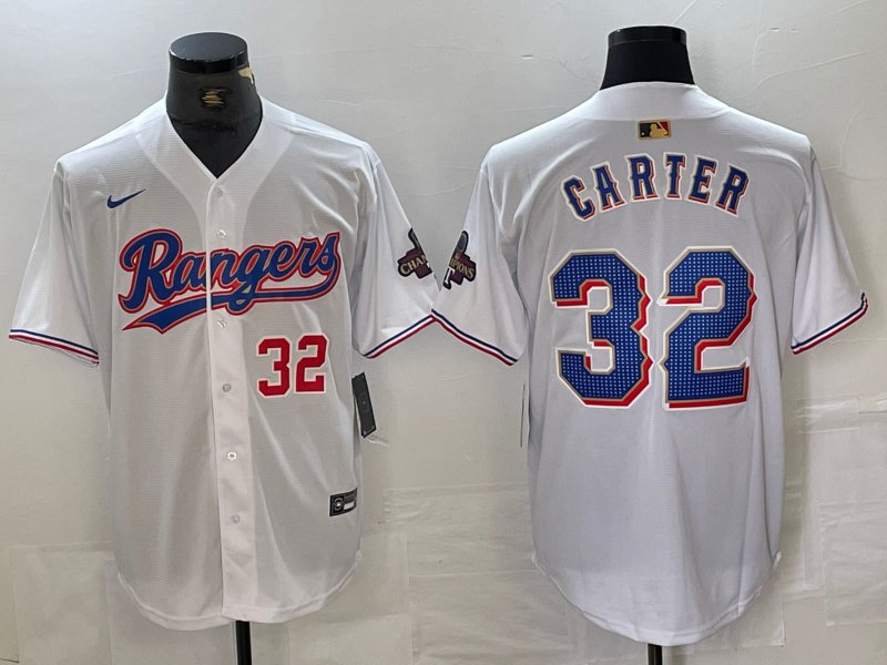 Texas Rangers #32 Evan Carter Number White 2023 World Series Jersey