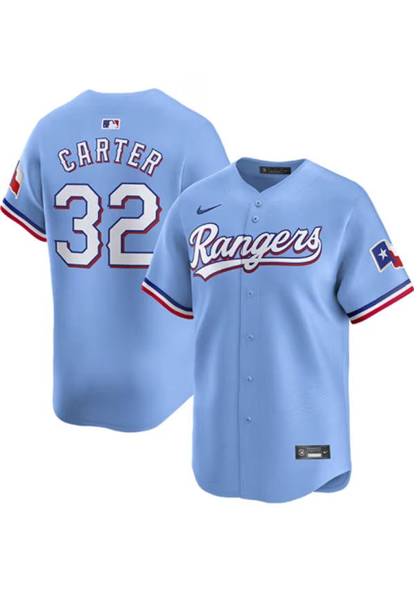 Texas Rangers #32 Evan Carter Nike Light Blue Alternate Limited Jersey