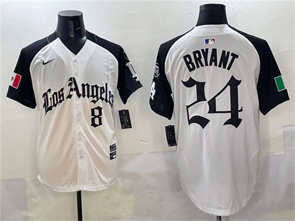 Men's Los Angeles Dodgers #24 Kobe Bryant White/Black Mexico 2025 LA Gothic Style Jersey