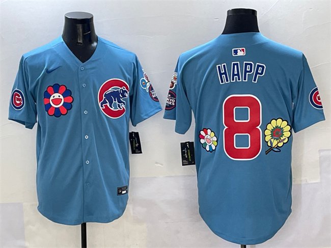 Men's Chicago Cubs #8 Ian Happ Blue 2025 Tokyo Series 2nd Alternate Limited Stitched Jersey