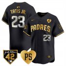 Men's San Diego Padres #23 Fernando Tatis Jr. Black/Gold 'For Peter' & Robinson Patch Jersey