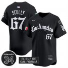 Men's Los Angeles Dodgers #67 Vin Scully Black Mexico 2025 LA Gothic Style With Fernando Jersey