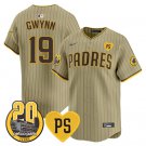 Men's San Diego Padres #19 Tony Gwynn Tan 'For Peter' And Petco Park 20th Patch Limited Jersey