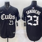 Men's Chicago Cubs #23 Ryne Sandberg Black 'Gothic North Side Edition' Vapor Premier Jersey