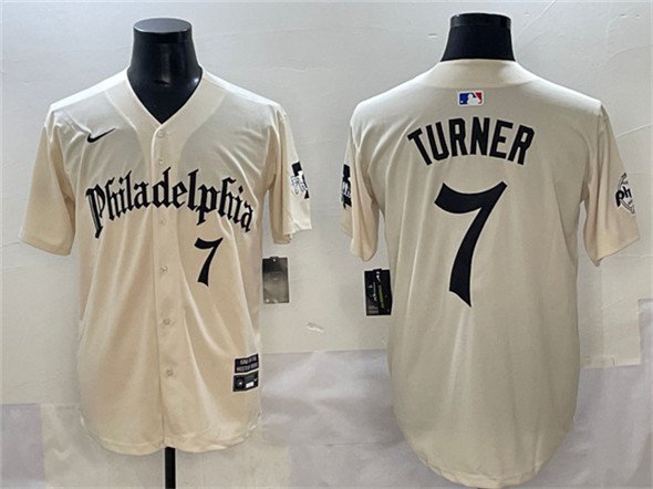 Men's PHI #7 Trea Turner Cream Gothic Vapor Limited Stitched Jersey