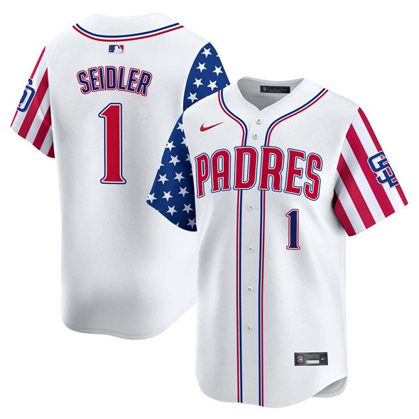 Men's San Diego Padres #1 Peter Seidler White 2024 Independence Day Stitched Jersey