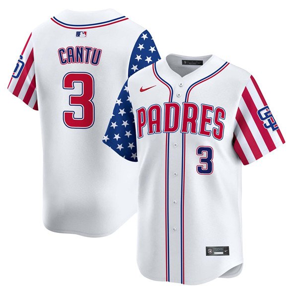 Men's San Diego Padres #3 Jackson Merrill White 2024 Independence Day Stitched Jersey