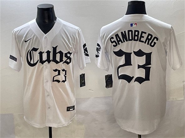Men's Chicago Cubs #23 Ryne Sandberg White 'Gothic North Side Edition' Vapor Jersey
