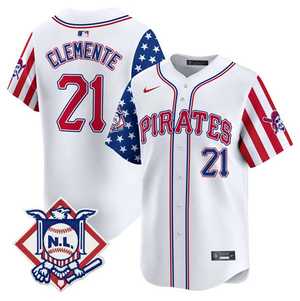 Men's Pittsburgh Pirates #21 Roberto Clemente White 2024 Fourth of July Vapor Jersey