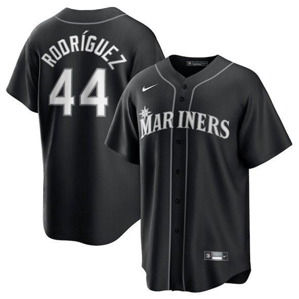 Men's Seattle Mariners #44 Julio Rodr&Atilde;&shy;guez Black Lights Out Limited Stitched Baseball Jersey