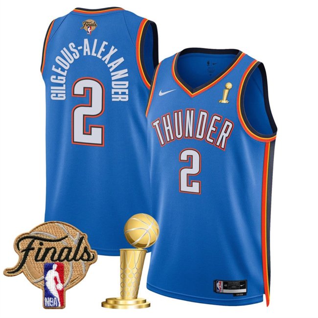 Men's Oklahoma City Thunder #2 Shai Gilgeous-Alexander Blue 2025 Finals Patch And Finals Jersey