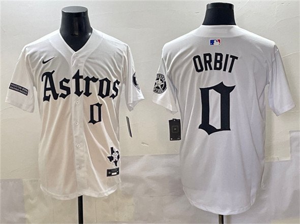 Men's Houston Astros #0 Orbit White Gothic 'Houston Born Barrio Raised' Limited Stitched Jersey