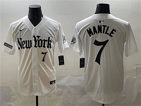Men's New York Yankees #7 Mickey Mantle White 'Gothic Legacy Edition' Vapor Premier Jersey