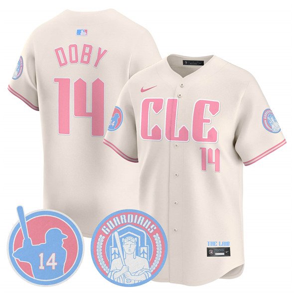 Men's Cleveland Guardians #14 Larry Doby Cream Bubblegum Pink 2025 Vapor Limited Jersey