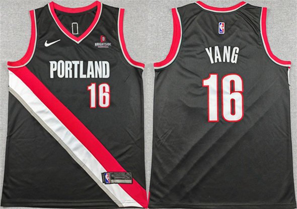 Men's Blazers #16 Yang Hansen Black Icon Edition Stitched Basketball Jersey