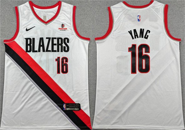 Men's Blazers #16 Yang Hansen White Association Edition Stitched Basketball Jersey