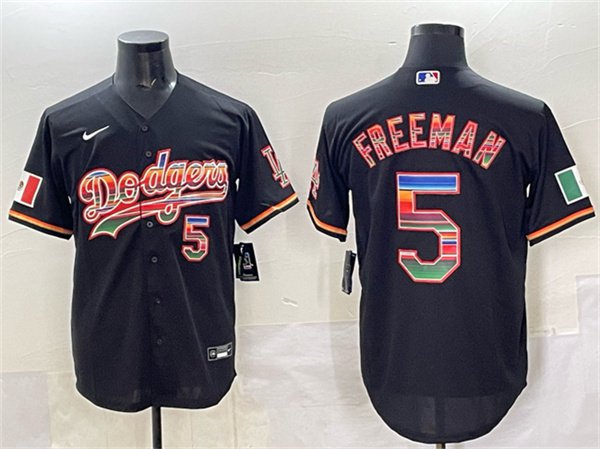 Men's LAD #5 Freddie Freeman Black Mexico Cool Base Stitched Player Jersey