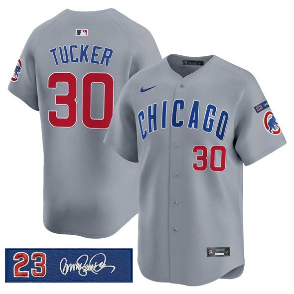 Men's Chicago Cubs #30 Kyle Tucker Gray 'Ryne Sandberg Tribute' Vapor Limited V3 Jersey