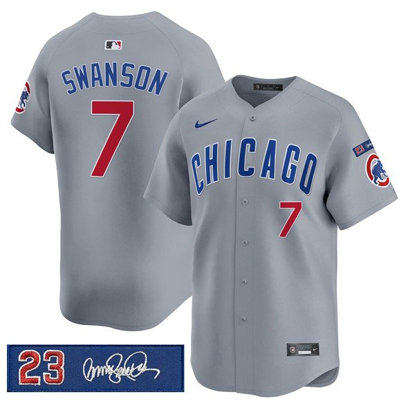 Men's Chicago Cubs #7 Dansby Swanson Gray 'Ryne Sandberg Tribute' Vapor Limited V3 Jersey